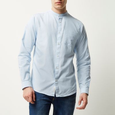 Blue Oxford long sleeve grandad shirt